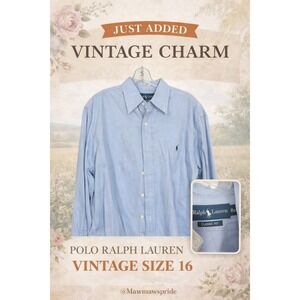 VINTAGE Y2K Polo Ralph Lauren Mens Blue Herringbone Button Down Shirt Size 16‎